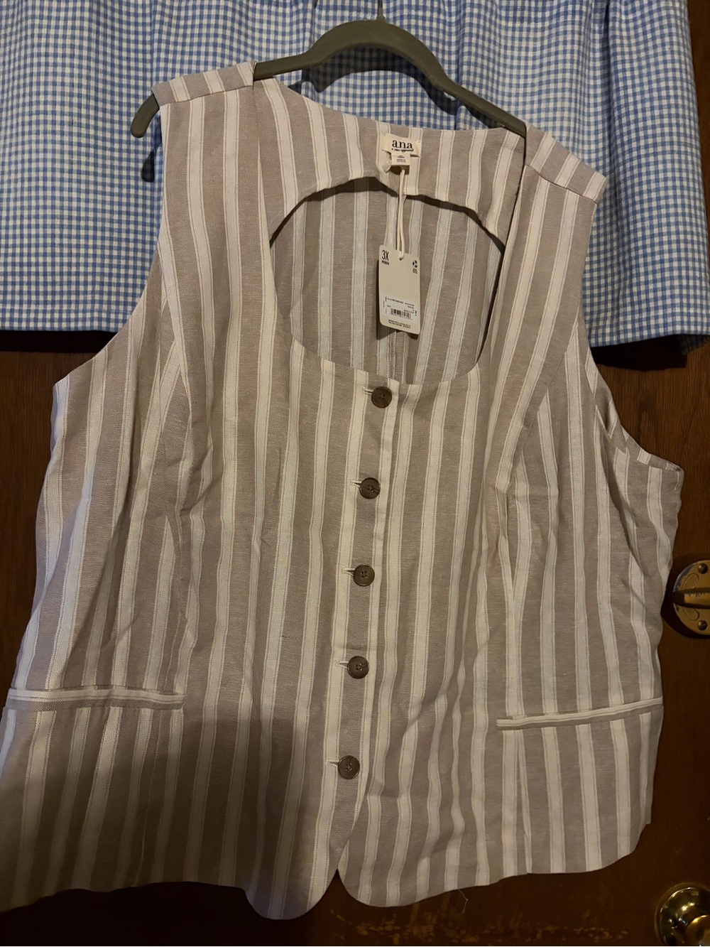 a.n.a beige and white striped sleeveless button-front vest